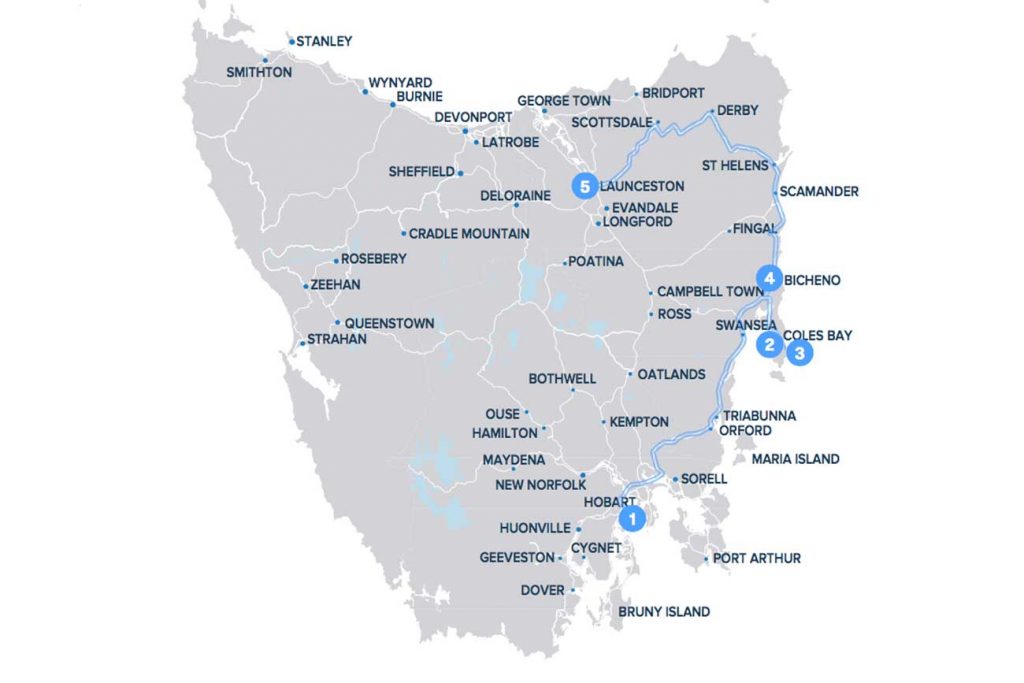TAS-5D-East-Coast-Tasmania-Map | Scenic Travel